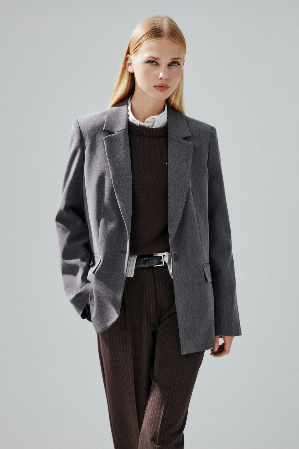 Пиджак классический однобортный - цвет серый - 1