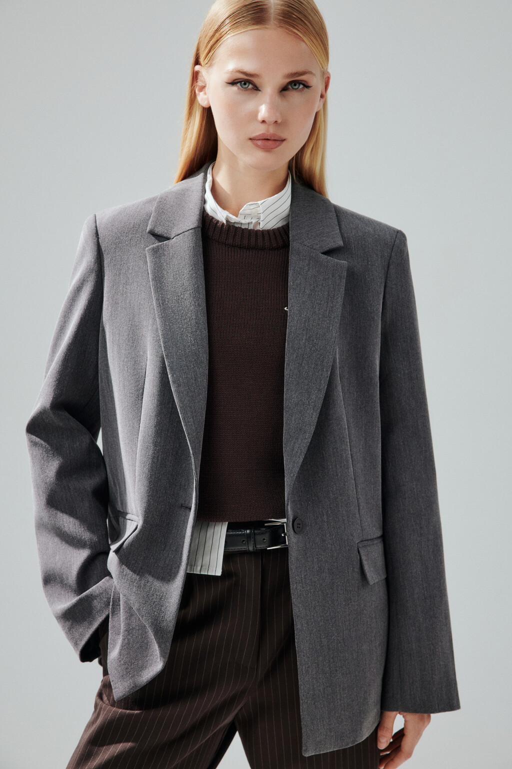 Пиджак классический однобортный - цвет серый - 2