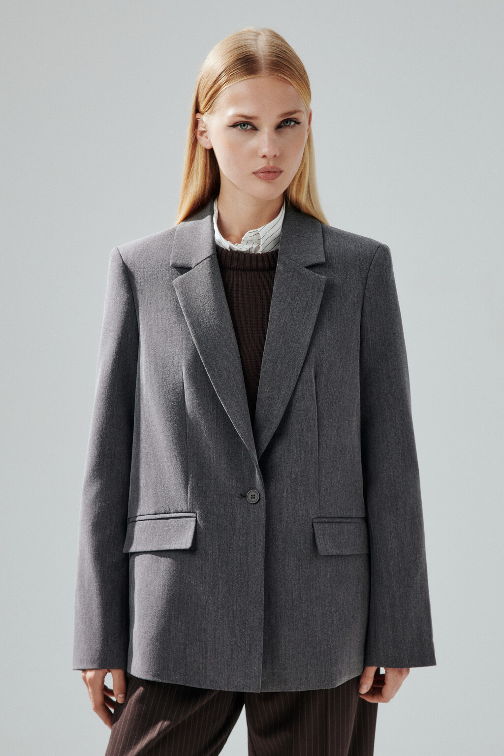Пиджак классический однобортный - цвет серый - 3