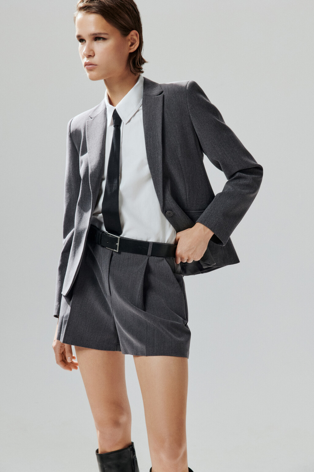 Пиджак короткий приталенный - цвет серый - 1