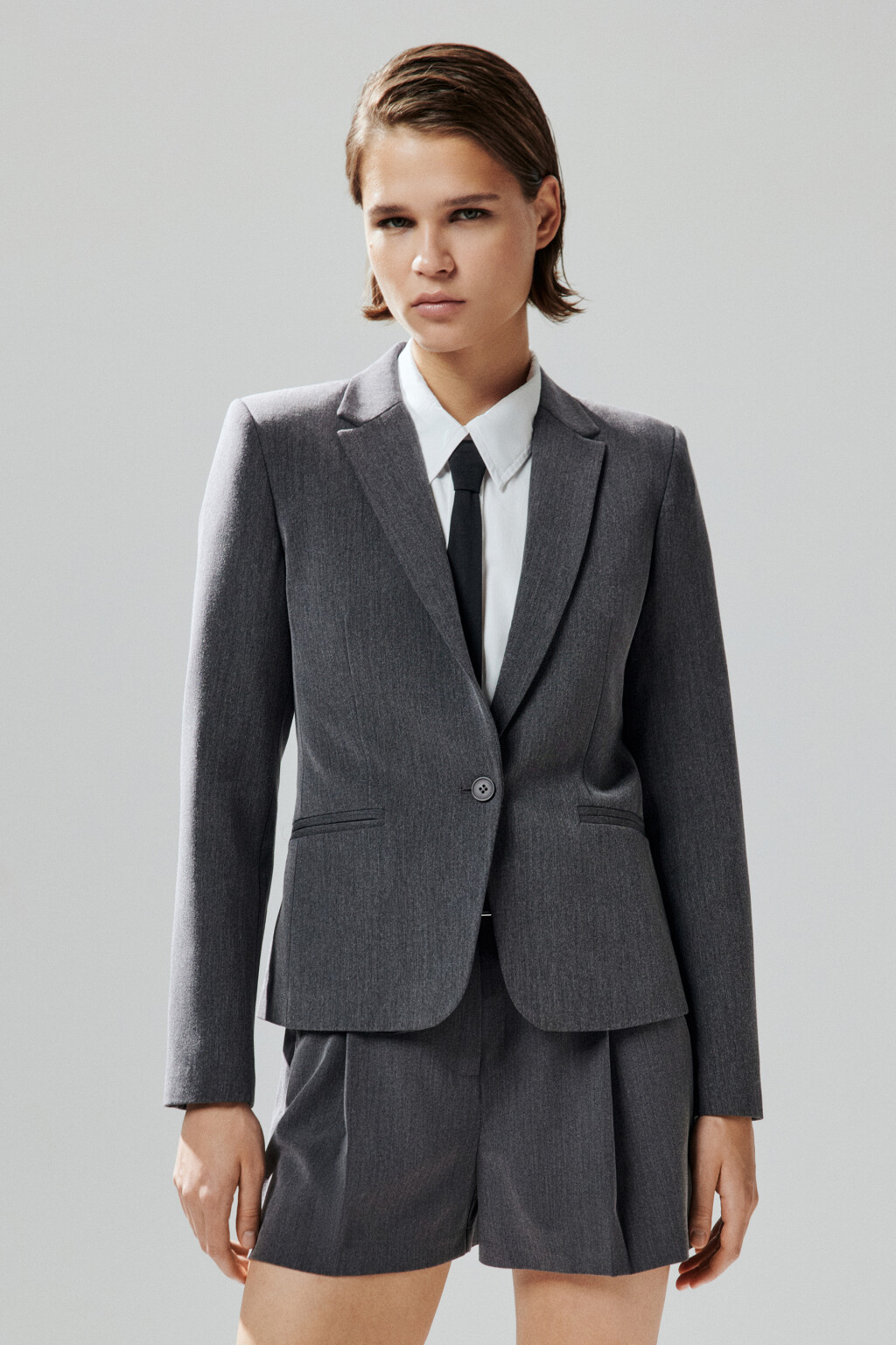Пиджак короткий приталенный - цвет серый - 3