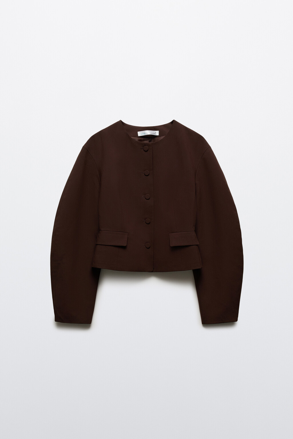 Жакет приталенный с объемными рукавами - цвет коричневый - 7