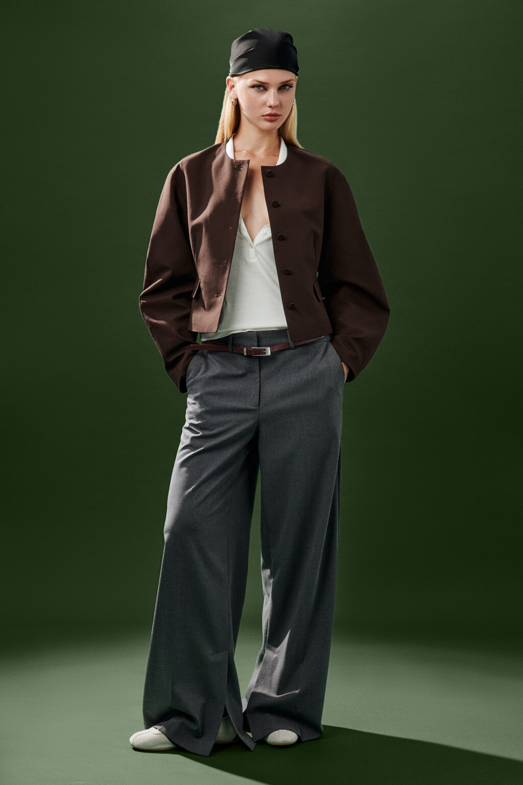 Жакет приталенный с объемными рукавами - цвет коричневый - 4