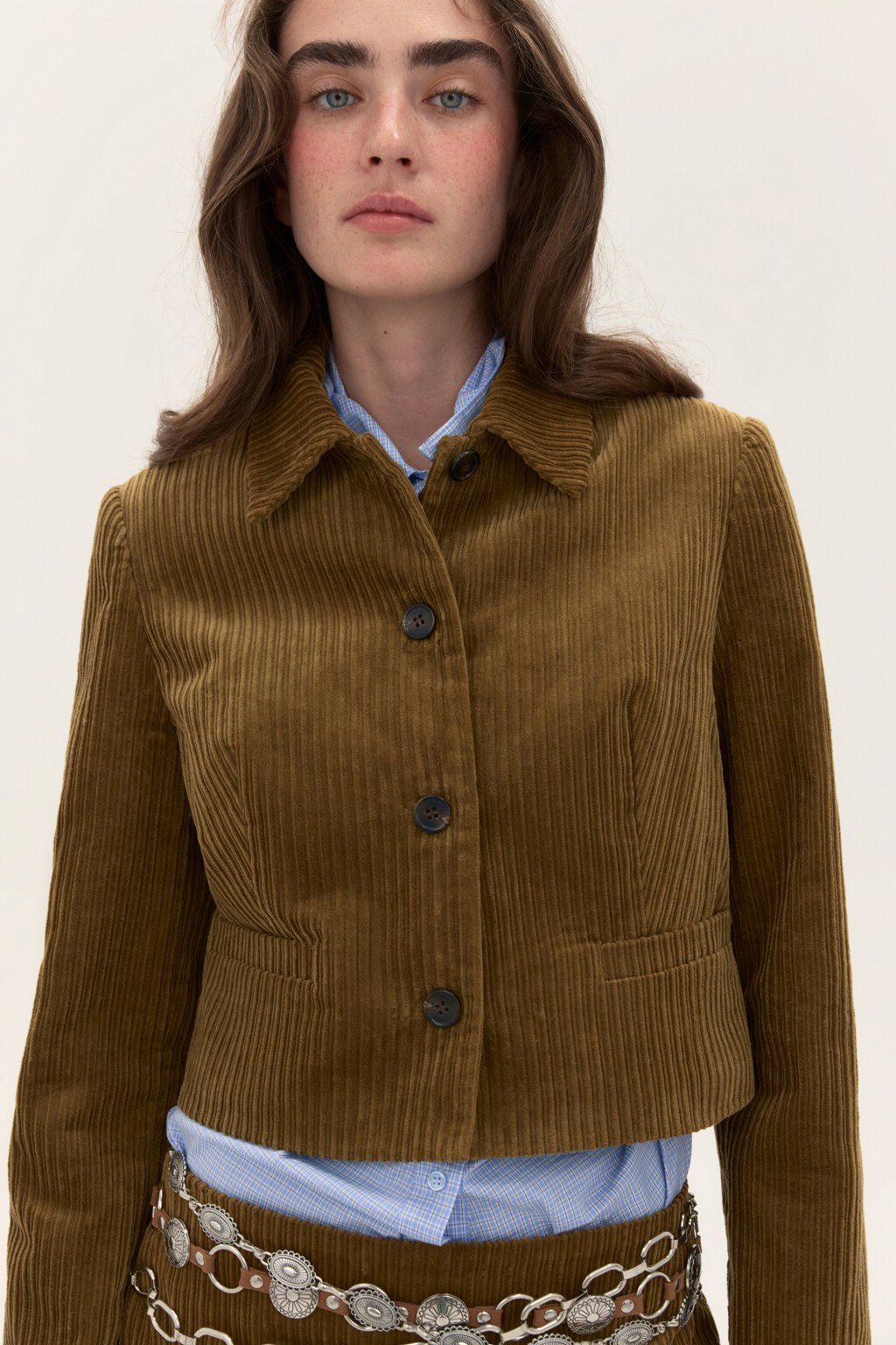 Жакет короткий с отложным воротником - цвет зеленый - 1