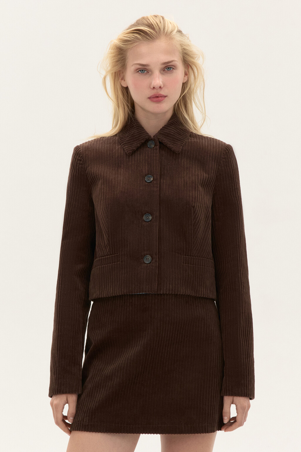 Жакет короткий с отложным воротником - цвет коричневый - 2