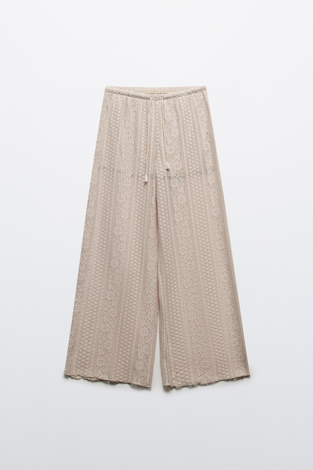 Брюки широкие из кружева - цвет бежевый - 8