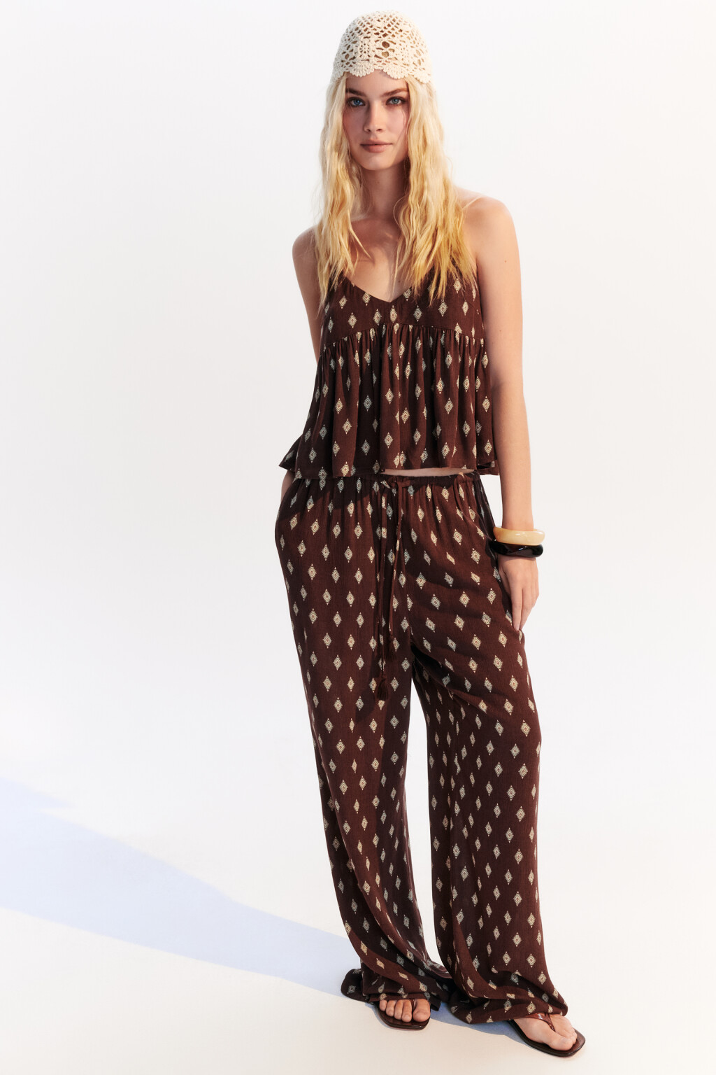 Брюки-палаццо вискозные с принтом - цвет коричневый - 1