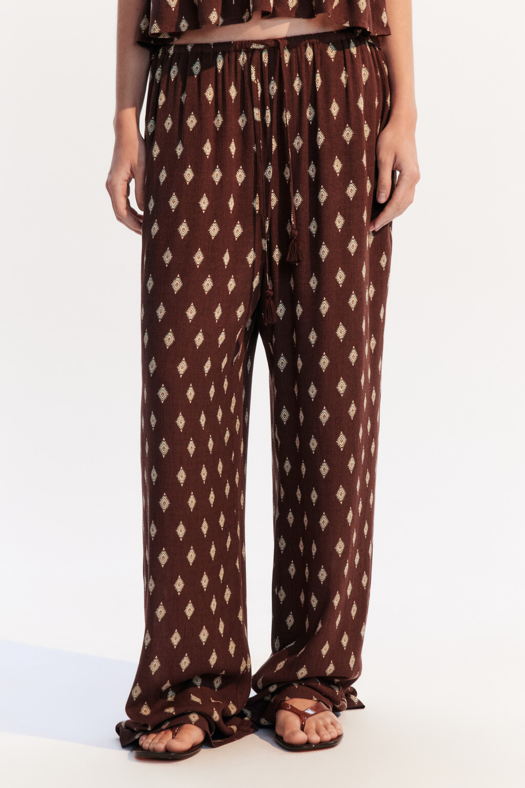 Брюки-палаццо вискозные с принтом - цвет коричневый - 2