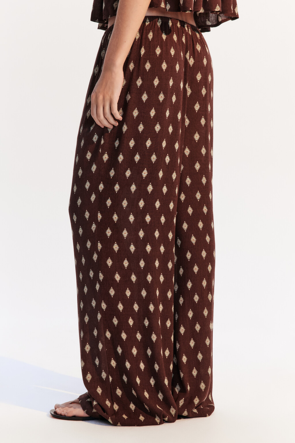 Брюки-палаццо вискозные с принтом - цвет коричневый - 3