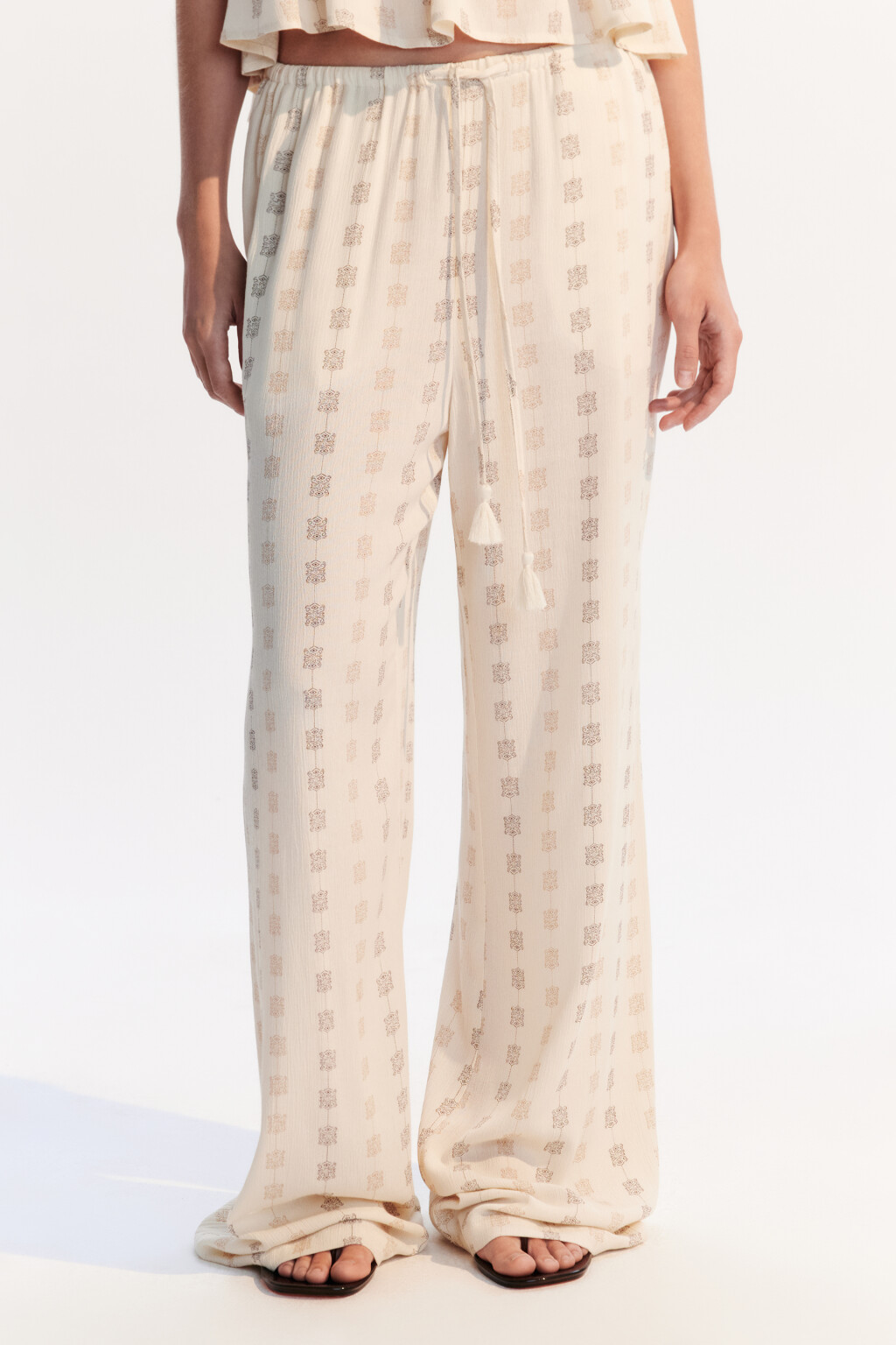 Брюки-палаццо вискозные с принтом - цвет бежевый - 2