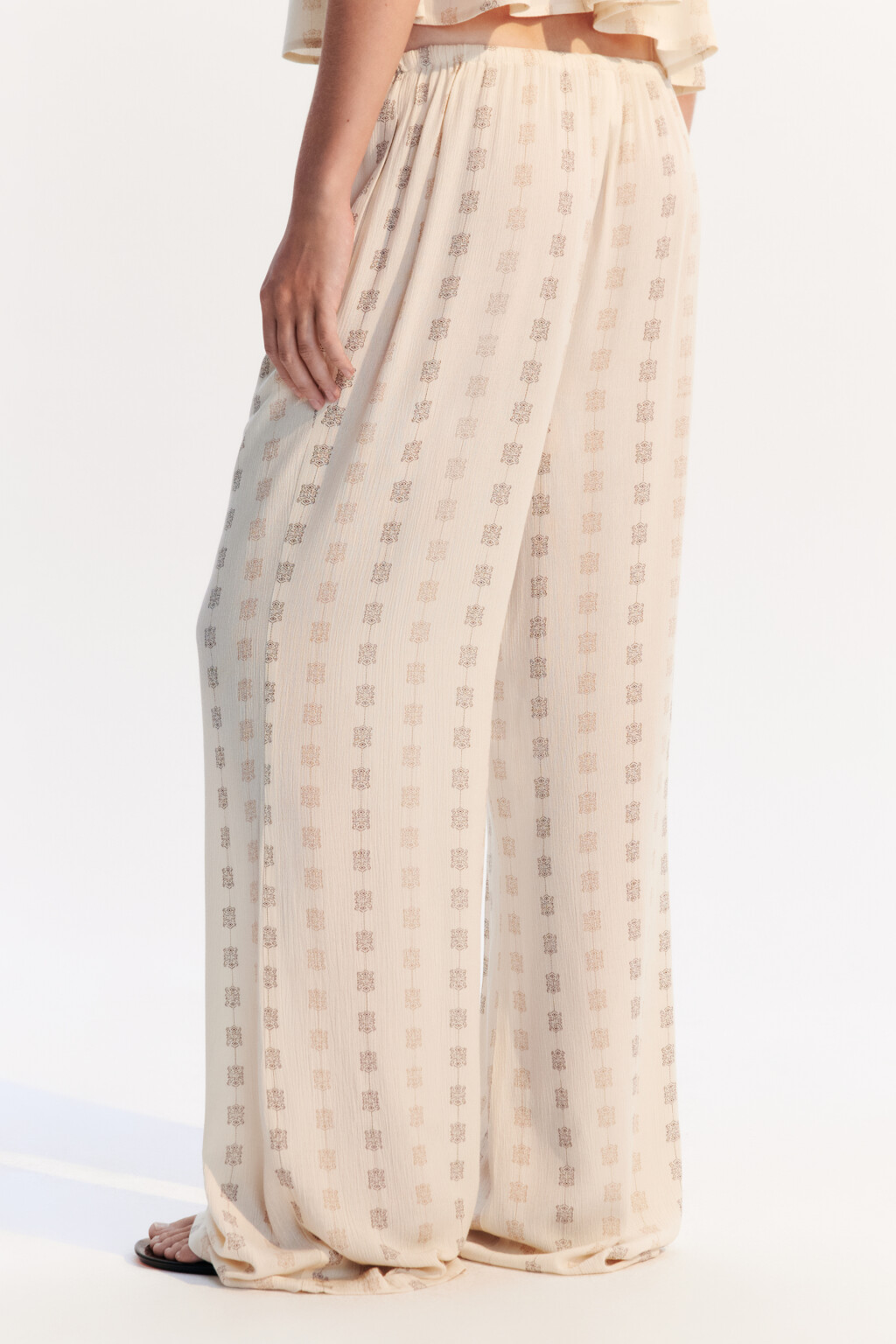 Брюки-палаццо вискозные с принтом - цвет бежевый - 3