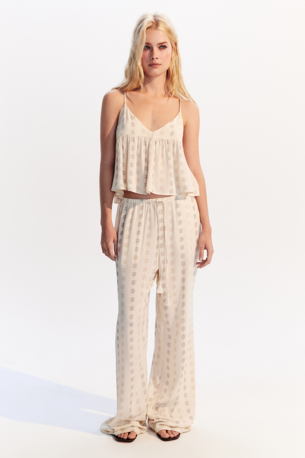 Брюки-палаццо вискозные с принтом - цвет бежевый - 4