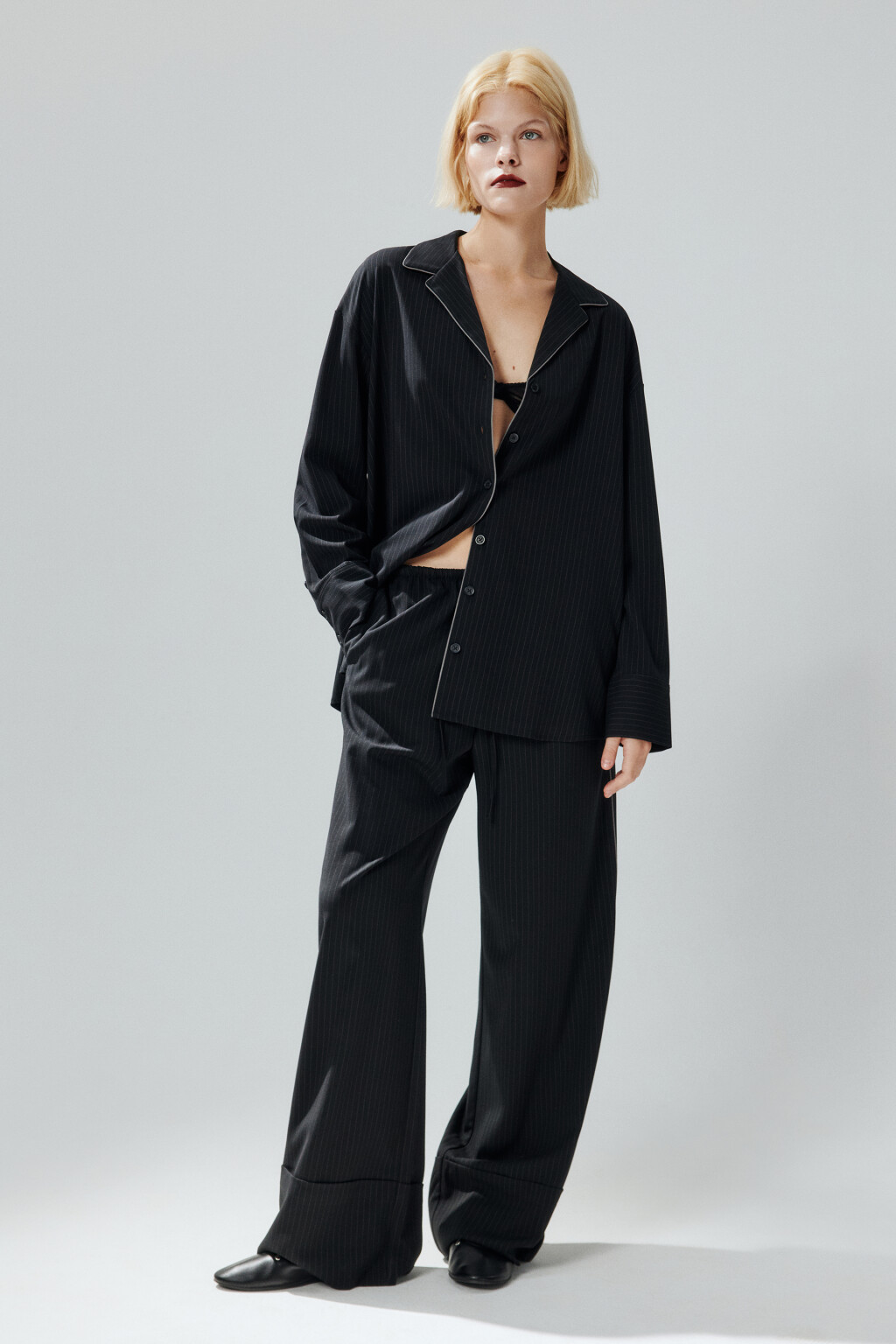 Брюки в полоску на завязках - цвет черный - 5