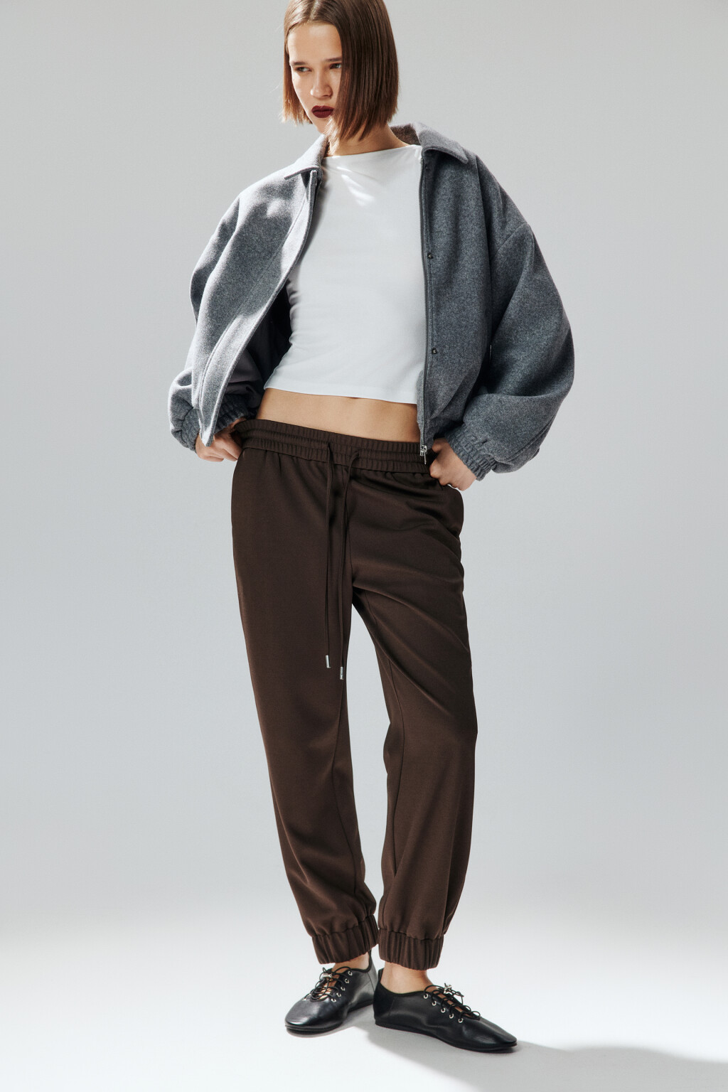 Брюки-джоггеры с завязками - цвет коричневый - 2