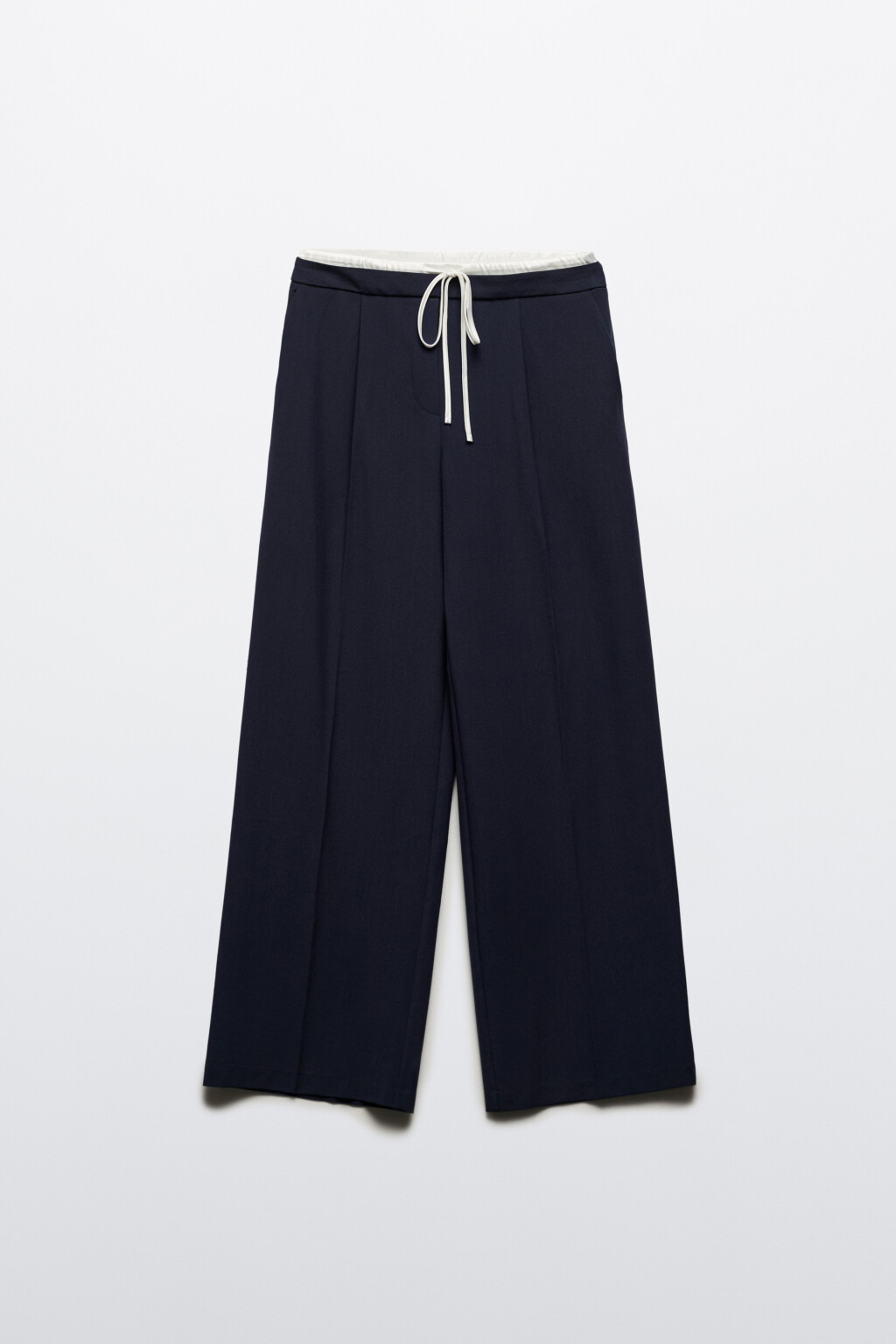 Брюки широкие с контрастным поясом - цвет синий - 7
