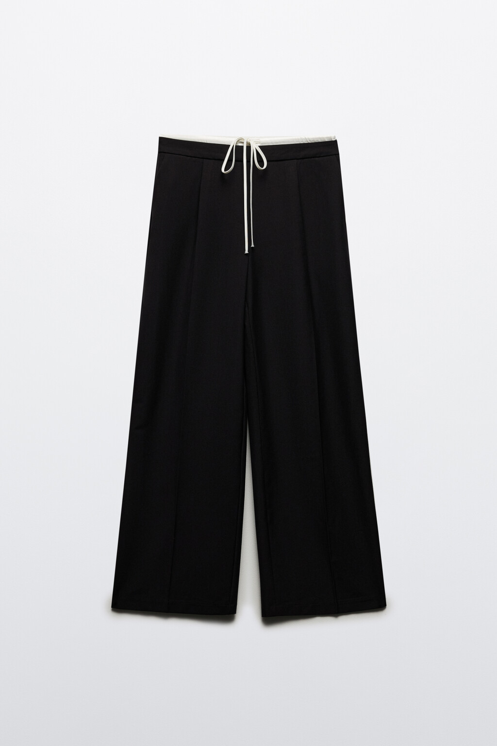 Брюки широкие с контрастным поясом - цвет черный - 7
