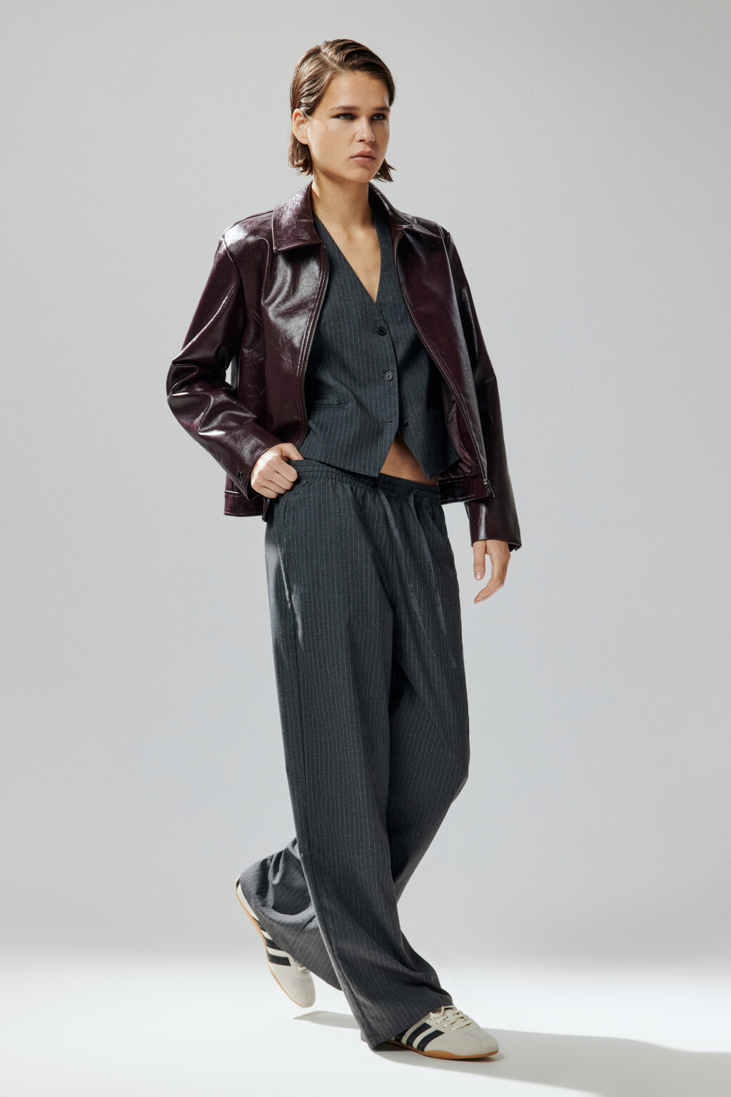 Брюки костюмные с поясом на завязках - цвет серый - 3