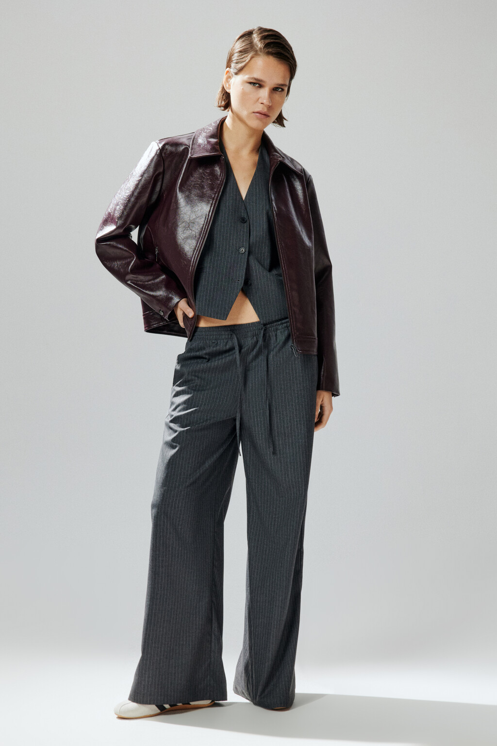 Брюки костюмные с поясом на завязках - цвет серый - 6