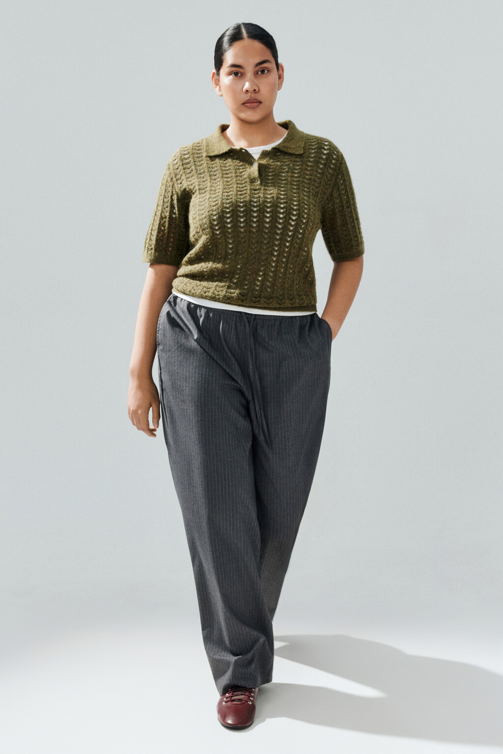 Брюки широкие в полоску - цвет серый - 1