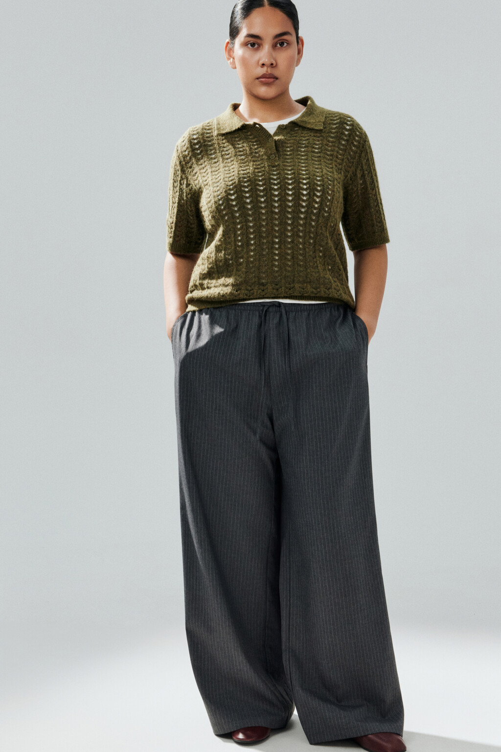 Брюки широкие в полоску - цвет серый - 2