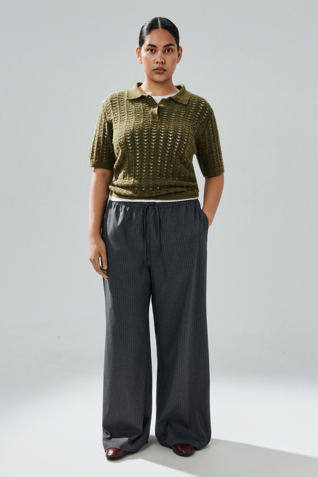 Брюки широкие в полоску - цвет серый - 5