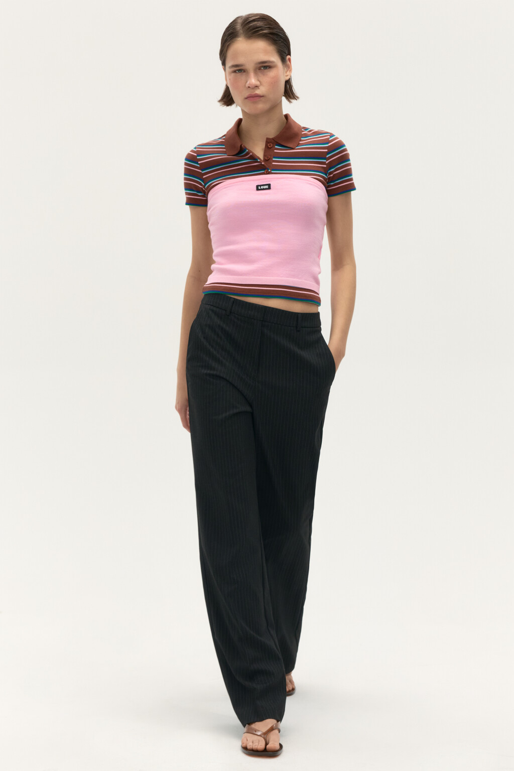 Брюки костюмные с высокой посадкой - цвет серый - 1