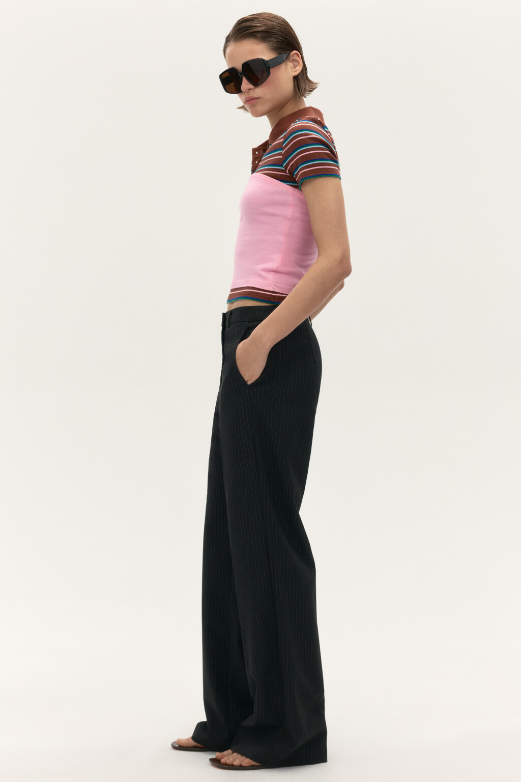 Брюки костюмные с высокой посадкой - цвет серый - 9