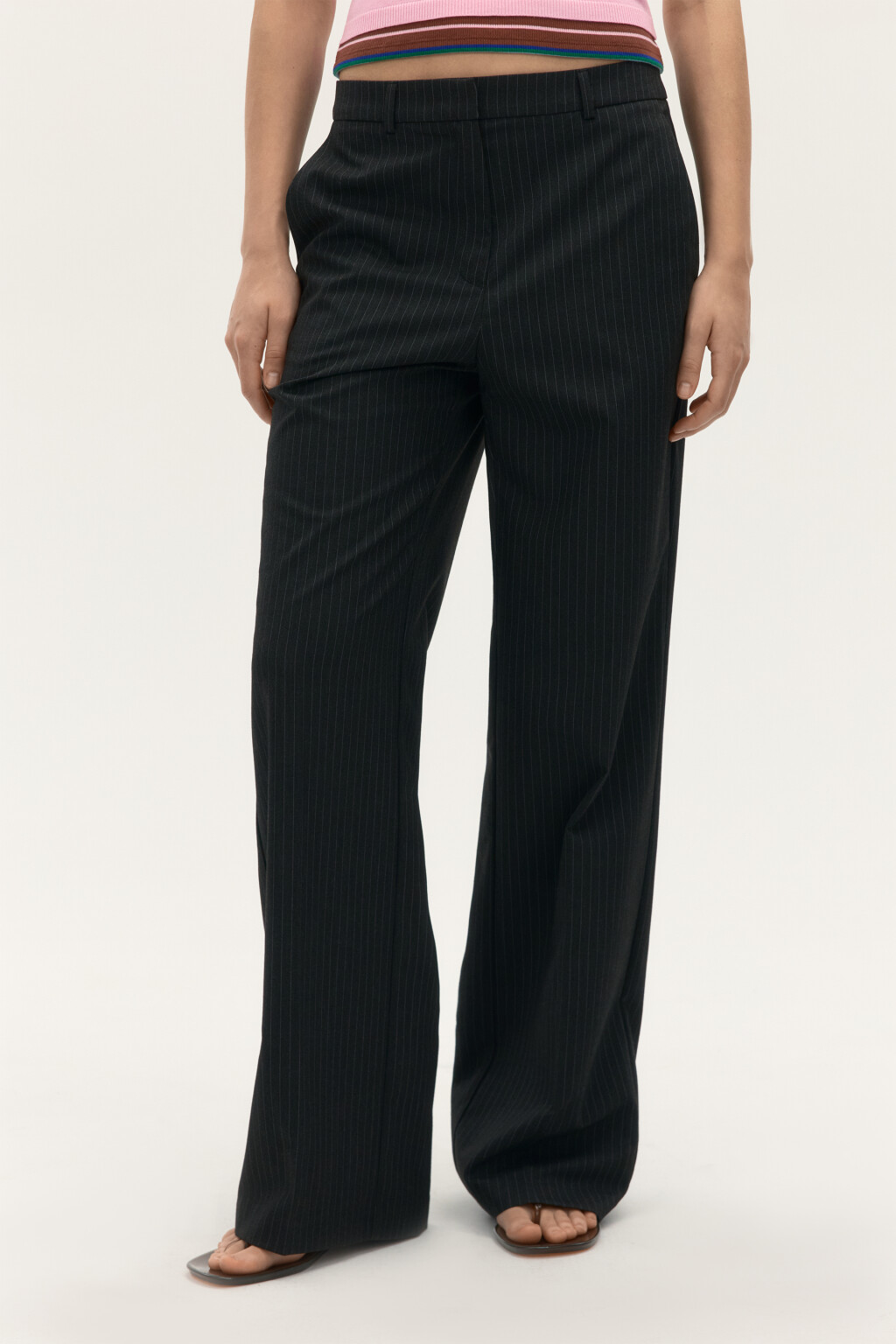 Брюки костюмные с высокой посадкой - цвет серый - 10