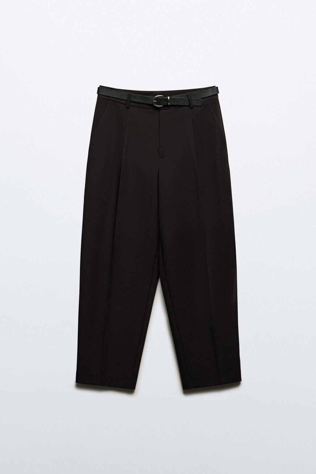 Брюки-бананы костюмные с ремнем - цвет черный - 7