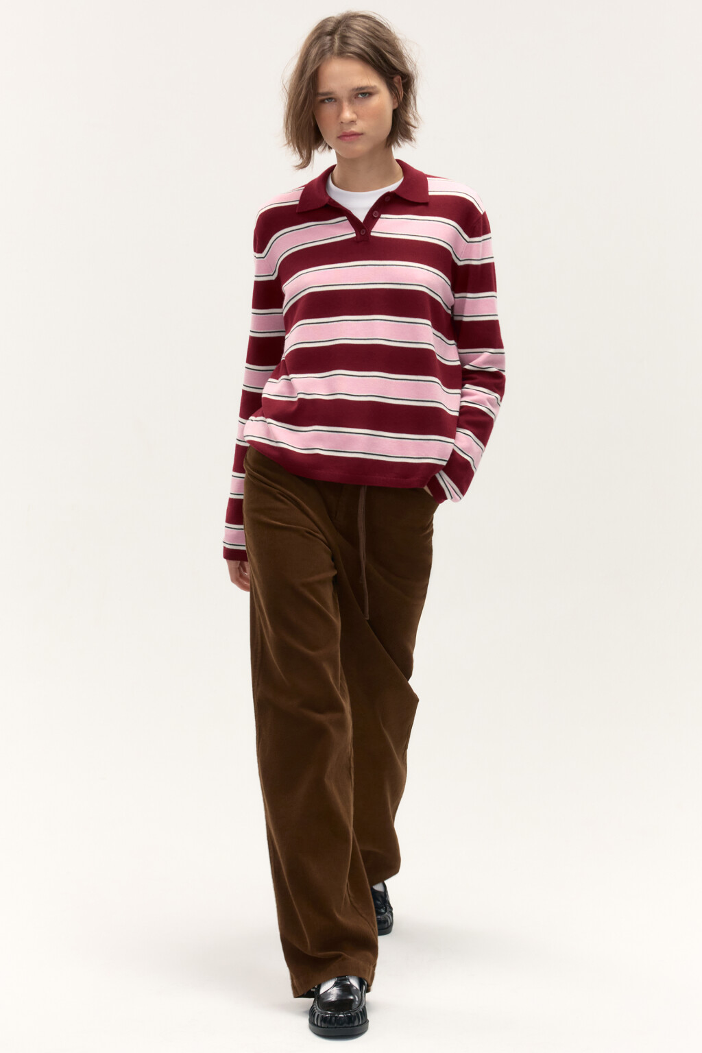 Брюки вельветовые с завязками - цвет коричневый - 1