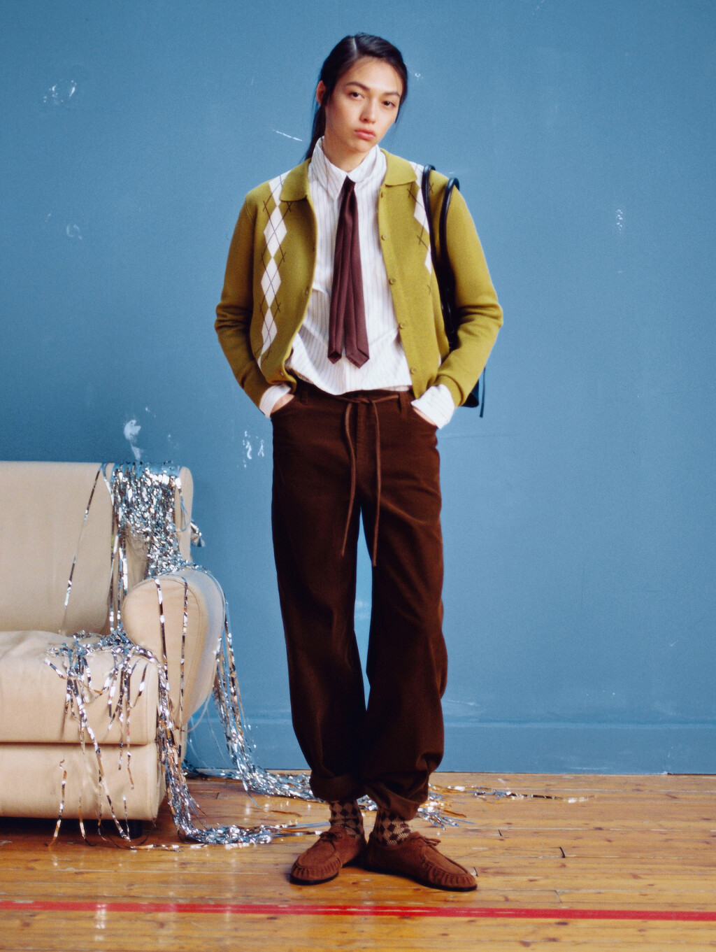 Брюки вельветовые с завязками - цвет коричневый - 7