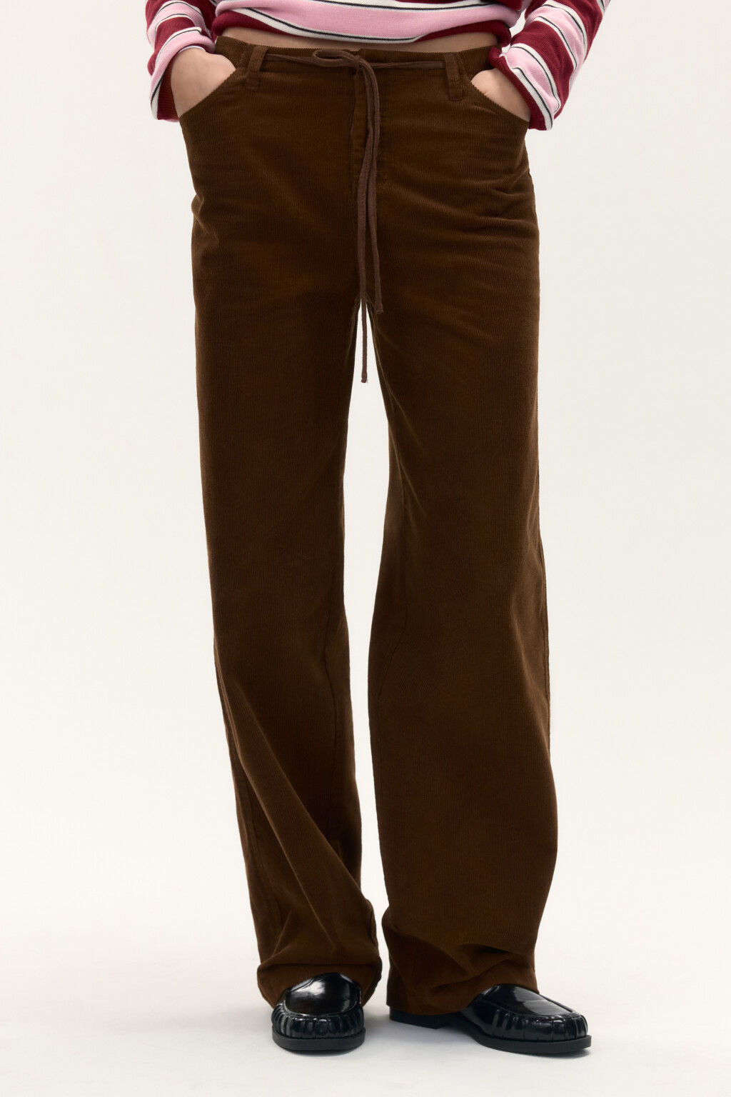 Брюки вельветовые с завязками - цвет коричневый - 2