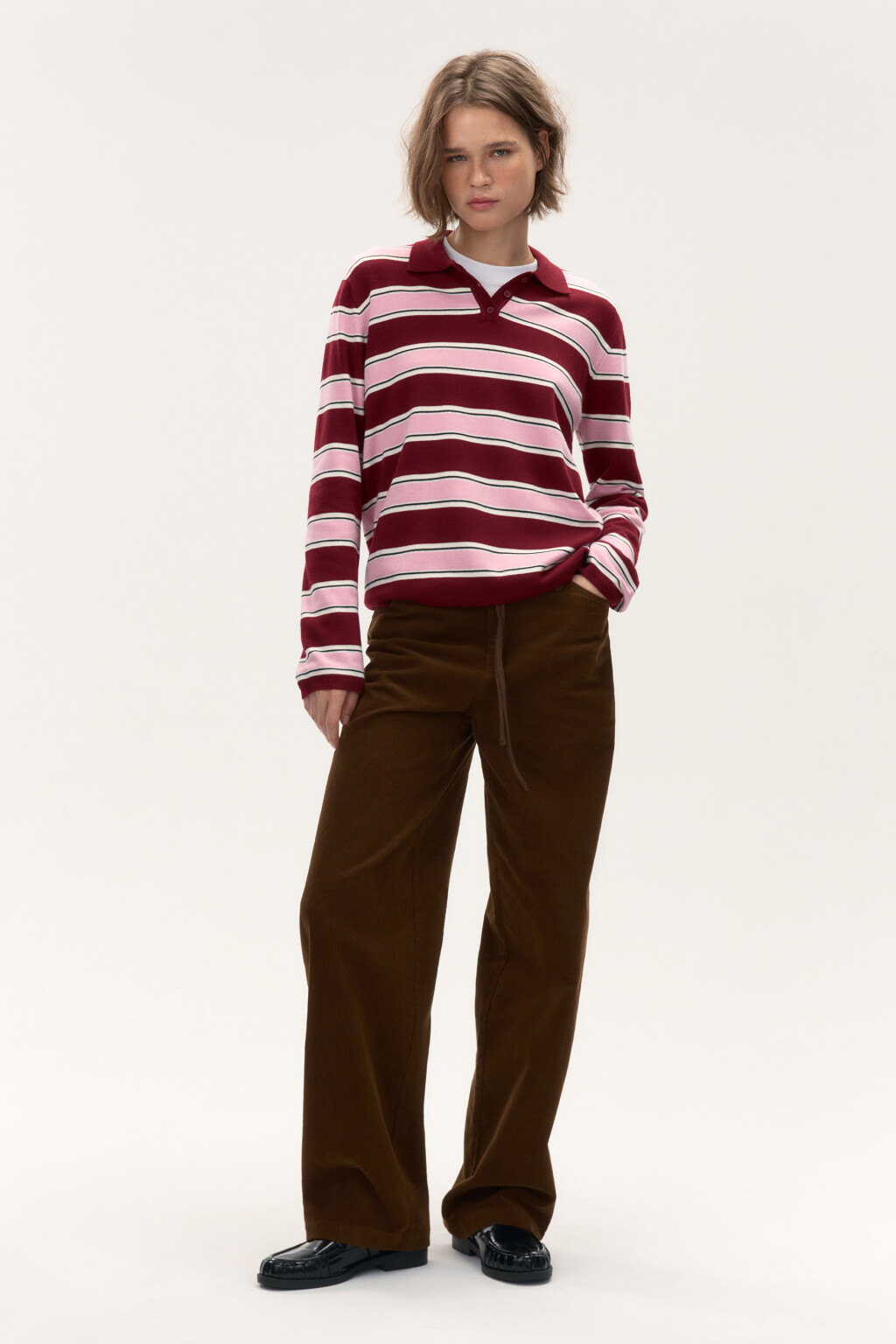 Брюки вельветовые с завязками - цвет коричневый - 4