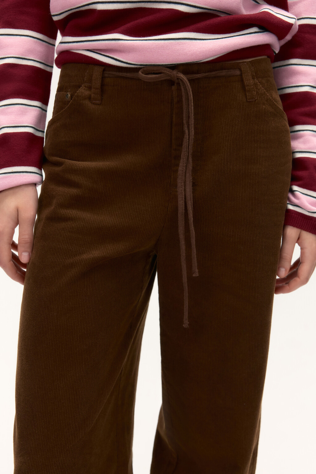 Брюки вельветовые с завязками - цвет коричневый - 5