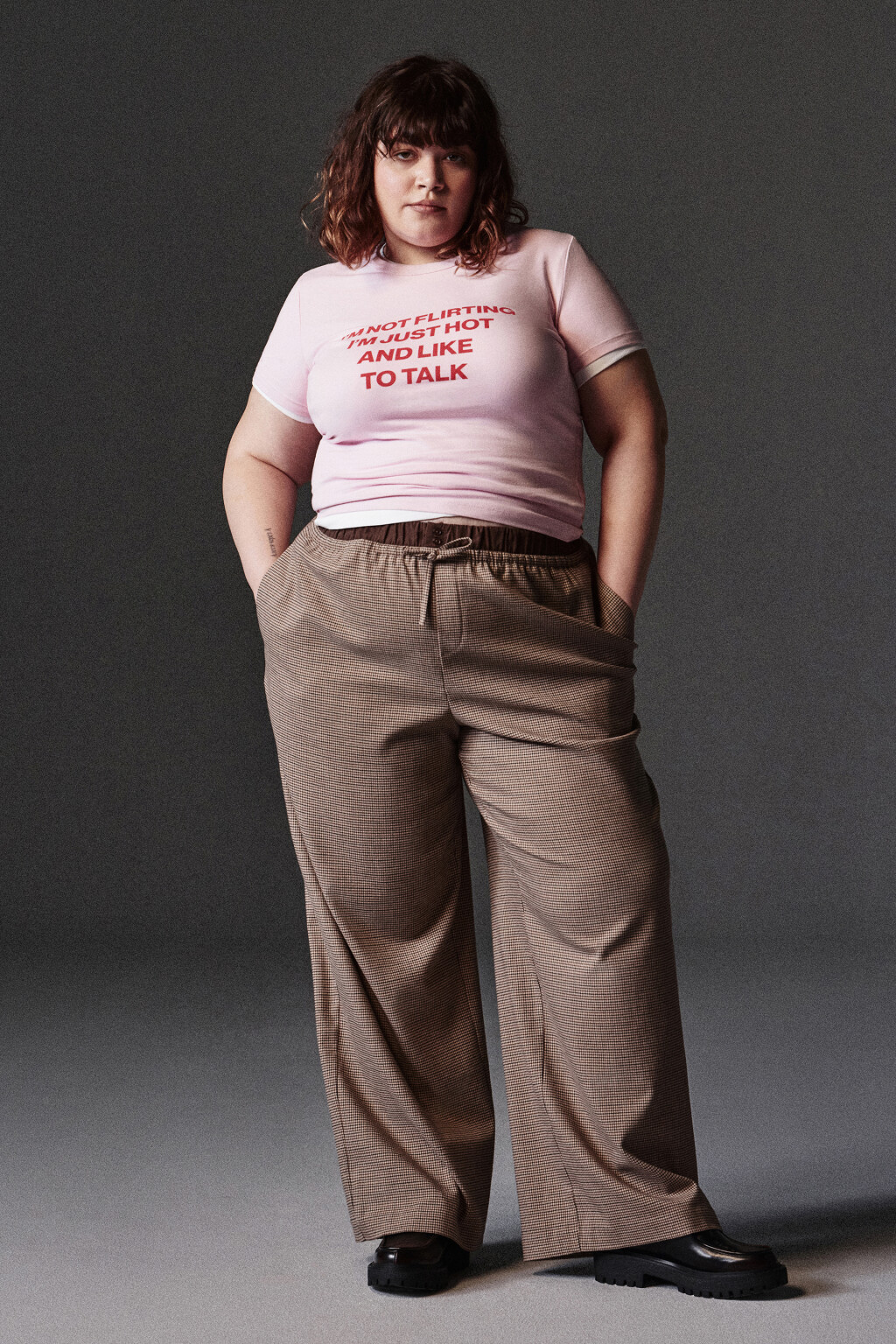 Брюки широкие костюмные в клетку - цвет бежевый - 1