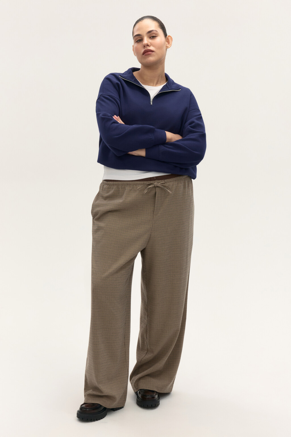 Брюки широкие костюмные в клетку - цвет бежевый - 3