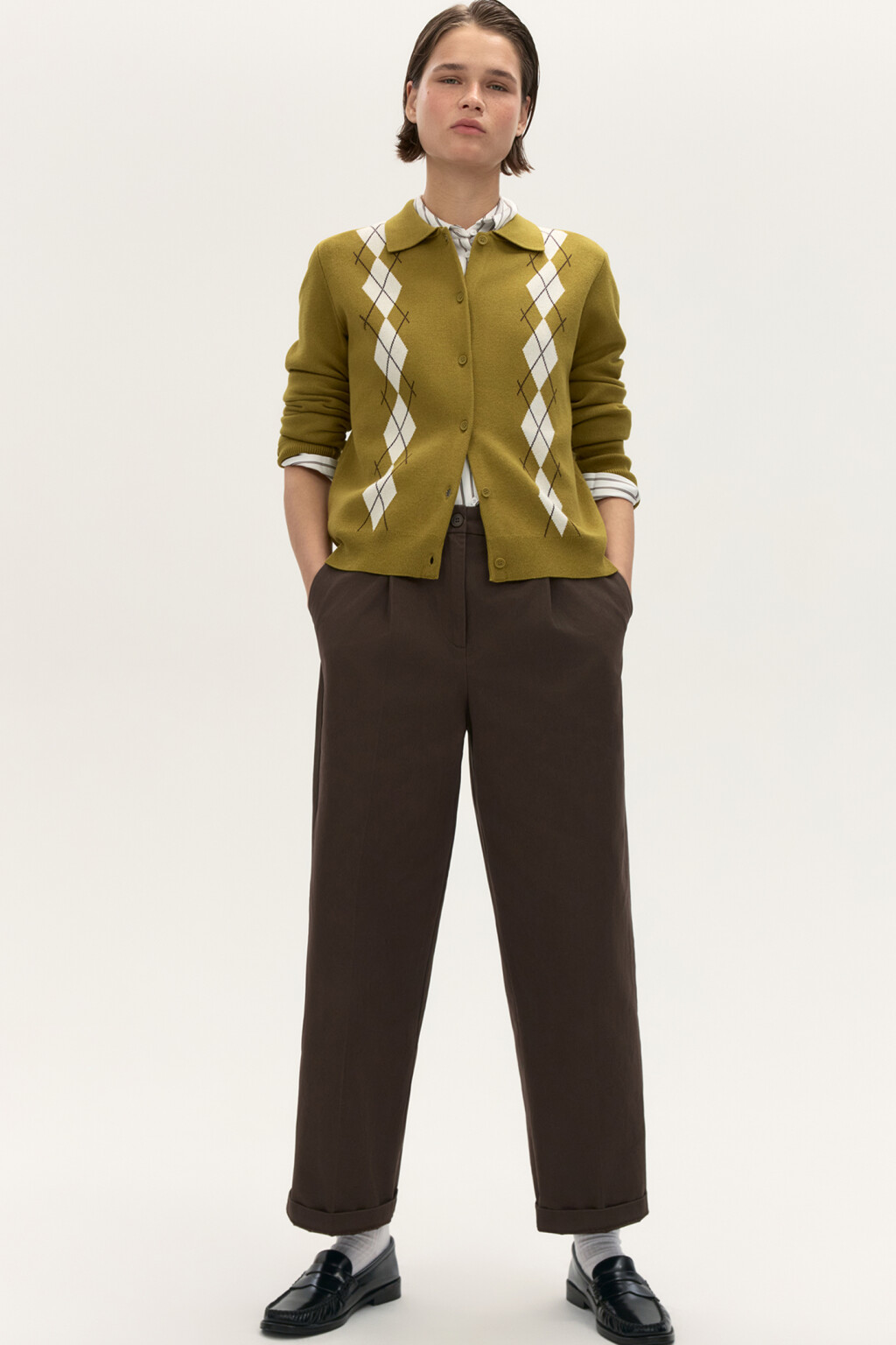 Брюки barrel fit со стрелками - цвет коричневый - 1