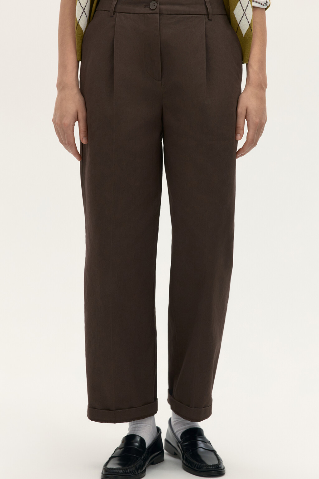 Брюки barrel fit со стрелками - цвет коричневый - 2