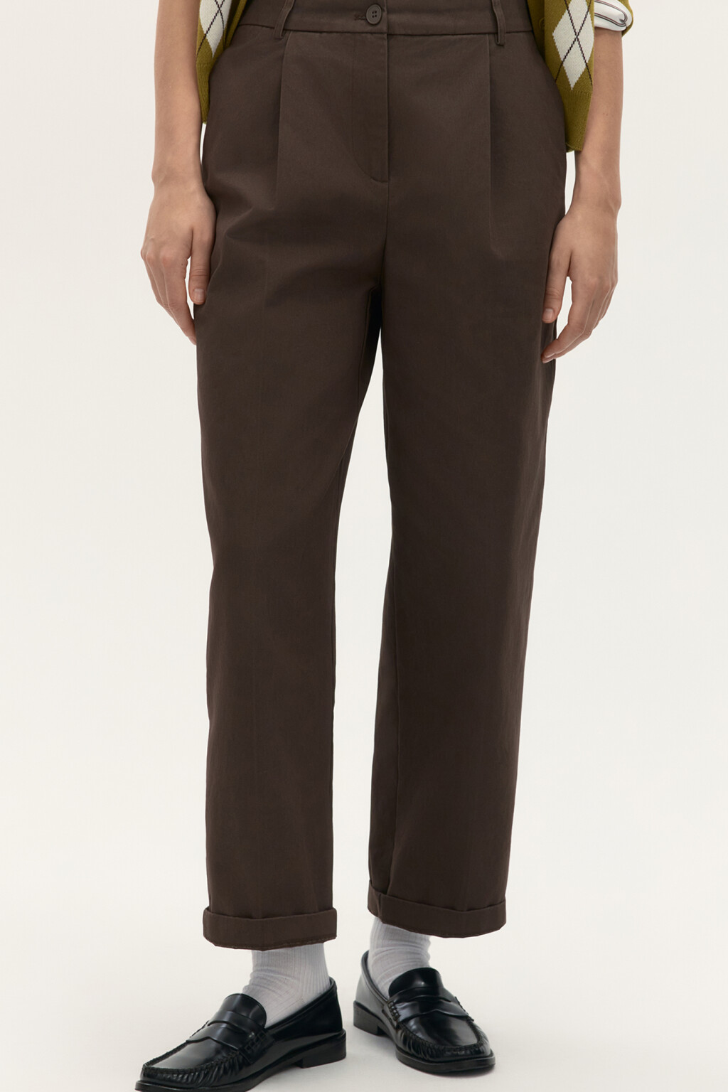 Брюки barrel fit со стрелками - цвет коричневый - 3