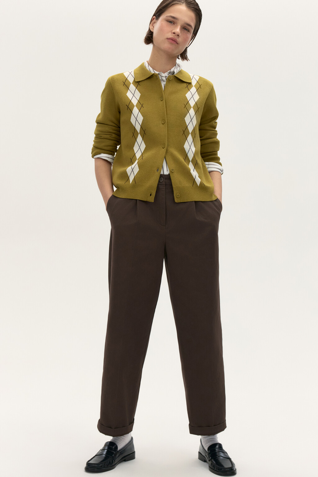 Брюки barrel fit со стрелками - цвет коричневый - 5