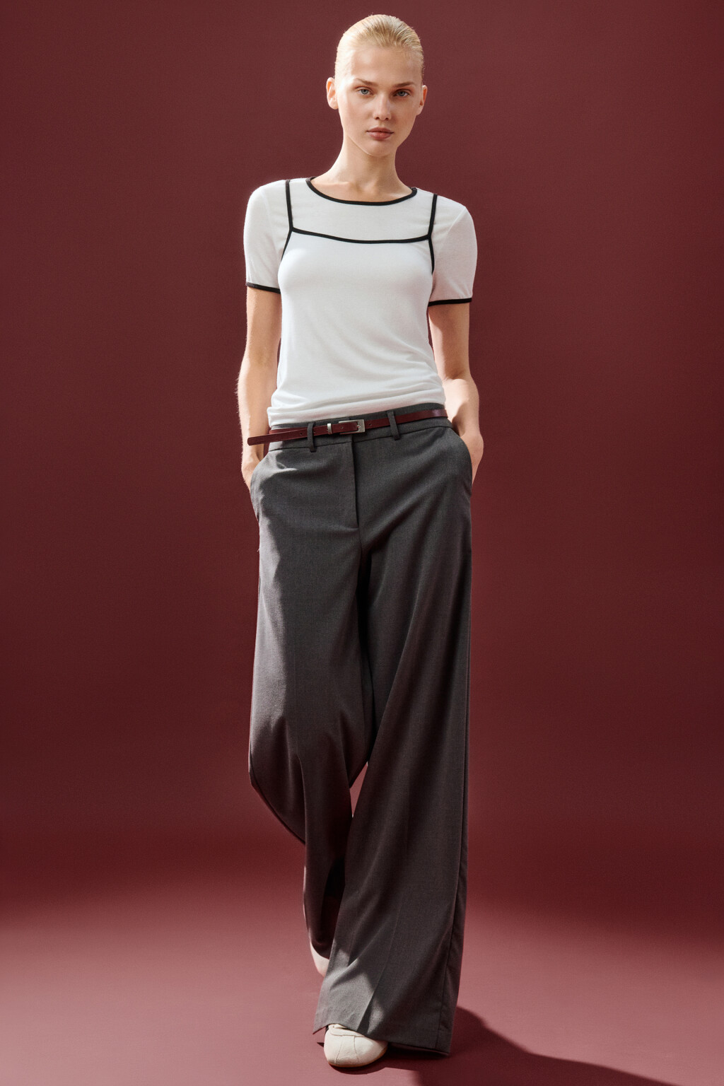 Брюки костюмные с разрезами - цвет серый - 1