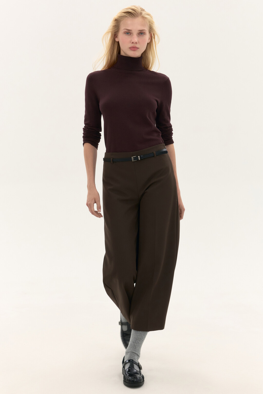 Брюки-кюлоты костюмные с ремнем - цвет коричневый - 1