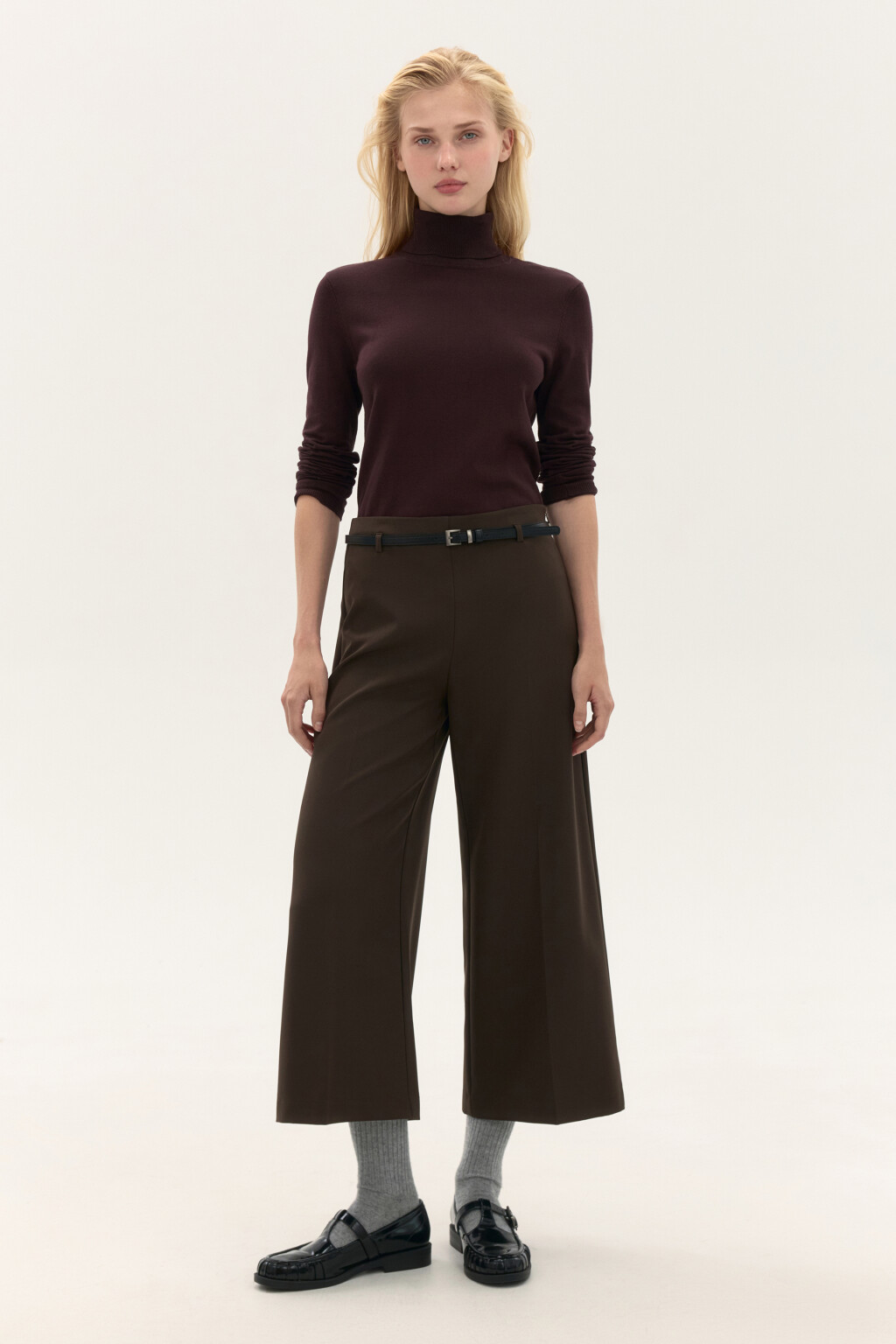 Брюки-кюлоты костюмные с ремнем - цвет коричневый - 5