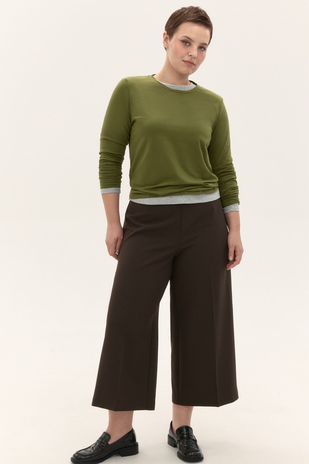 Брюки-кюлоты костюмные с ремнем - цвет коричневый - 1