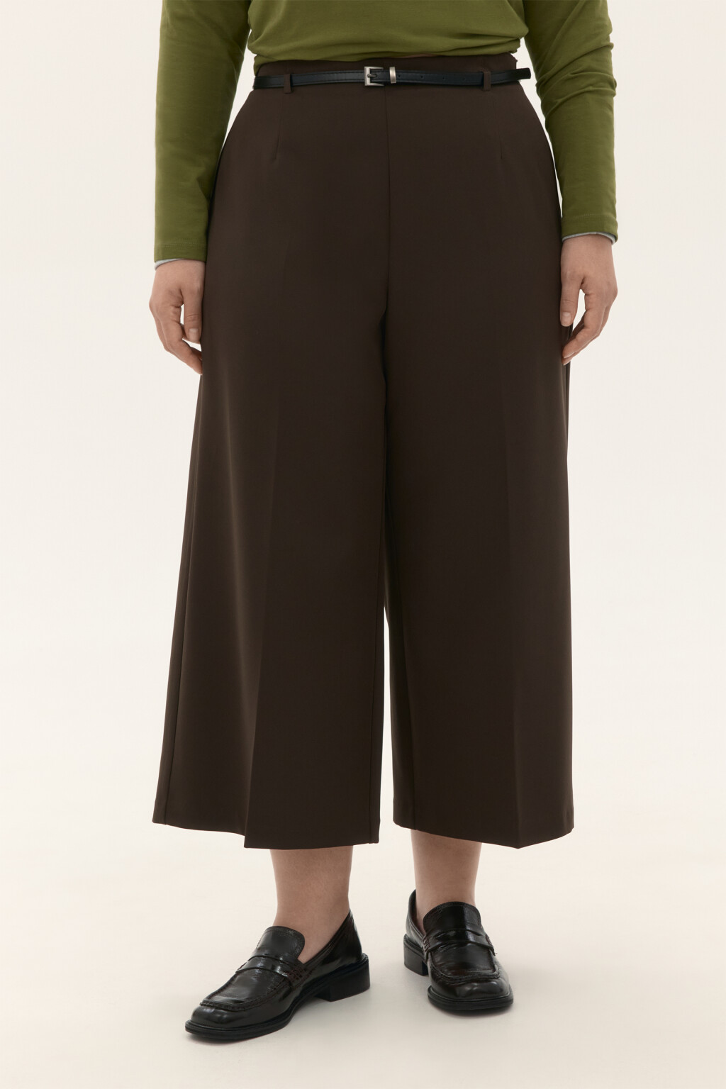 Брюки-кюлоты костюмные с ремнем - цвет коричневый - 2