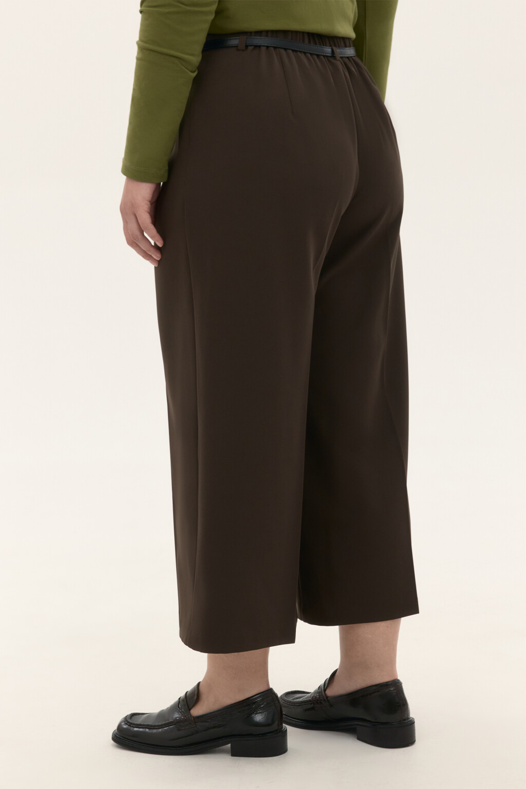 Брюки-кюлоты костюмные с ремнем - цвет коричневый - 3