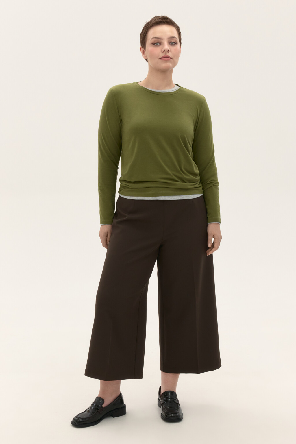 Брюки-кюлоты костюмные с ремнем - цвет коричневый - 12