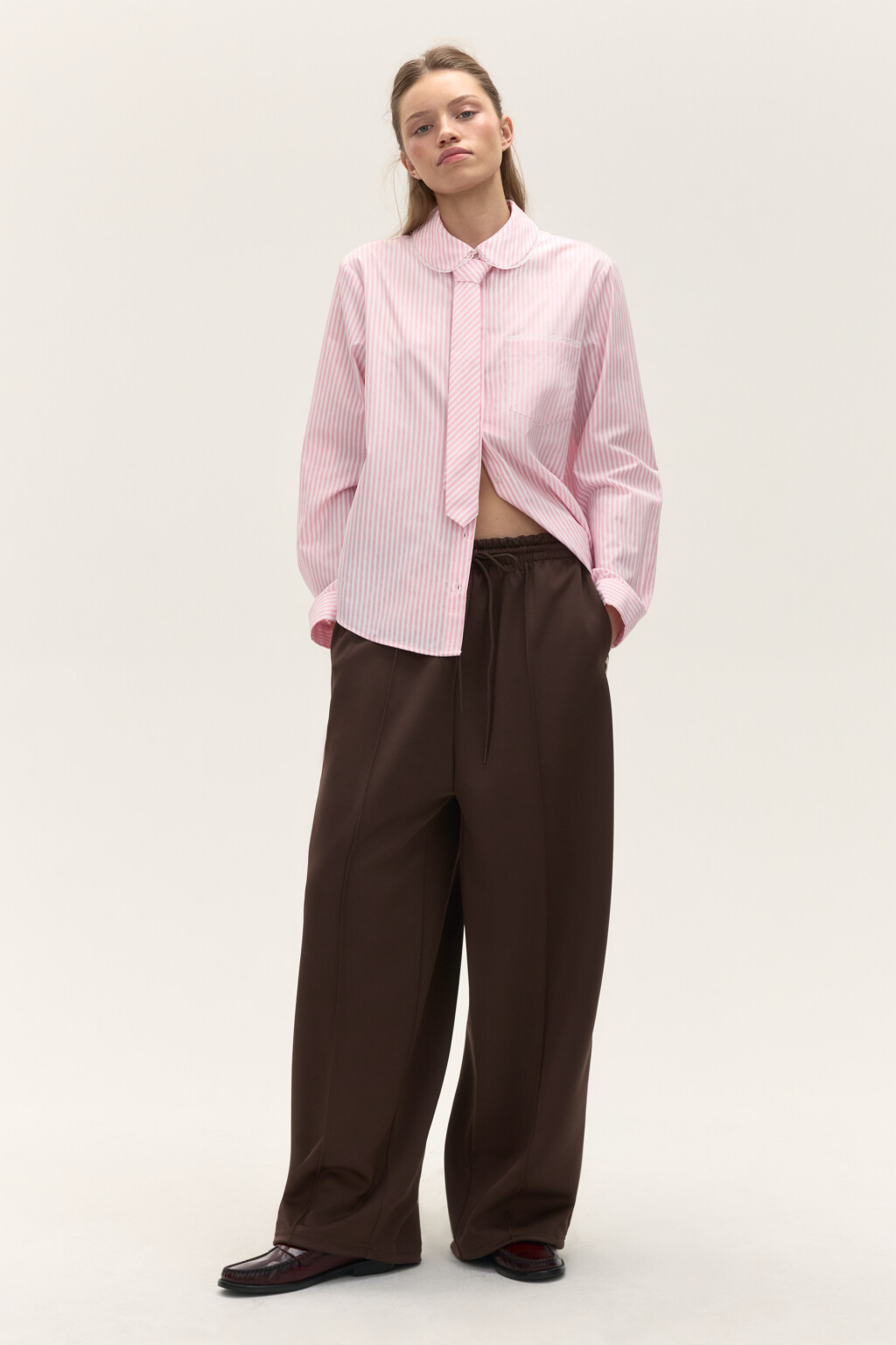 Брюки широкие с лампасами - цвет коричневый - 5