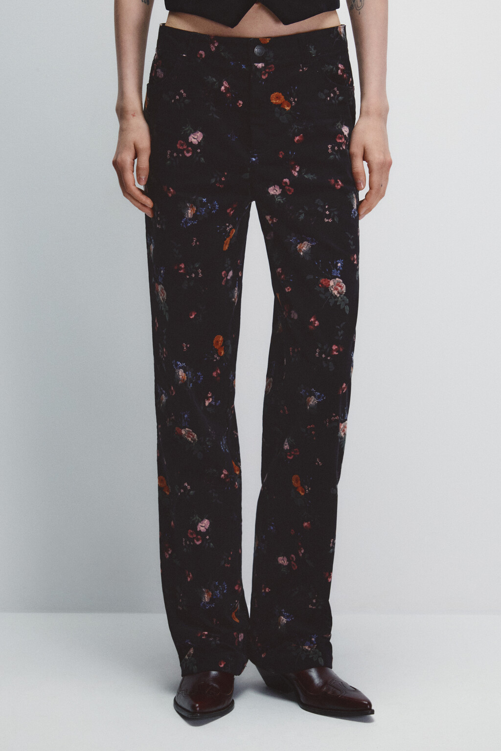 Брюки бархатные с цветочным принтом - цвет мультиколор - 3