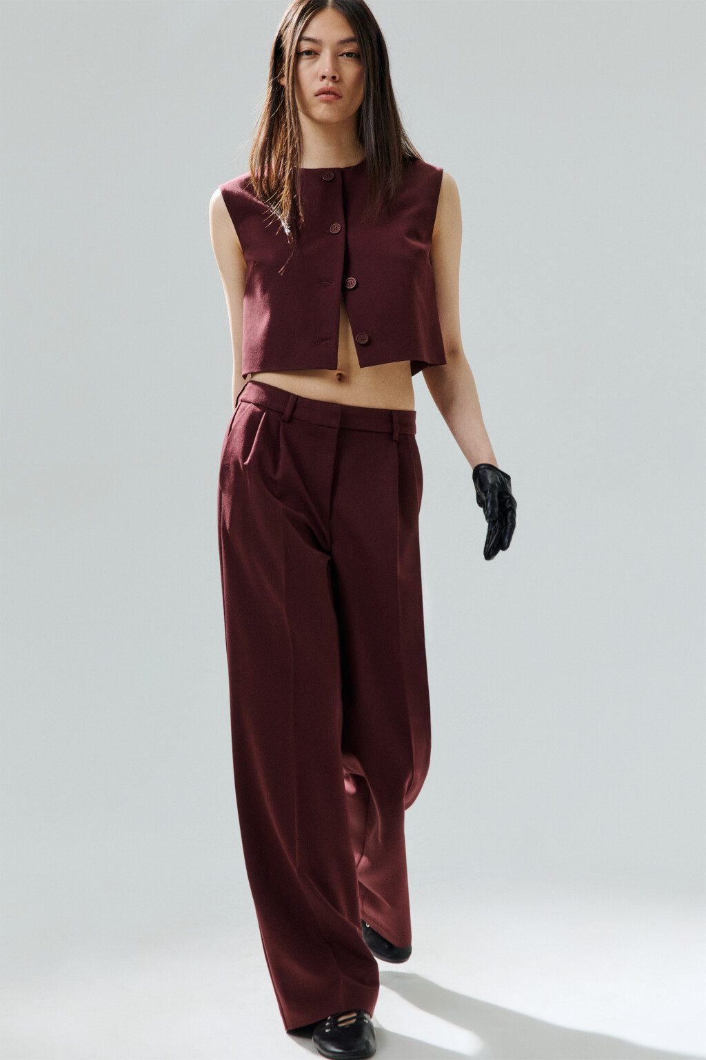 Брюки костюмные с низкой посадкой - цвет бордовый - 1